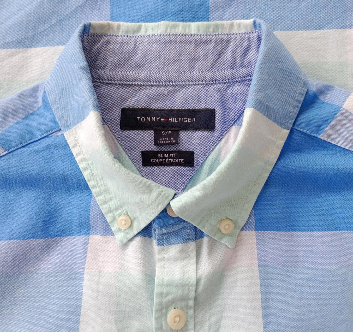 Tommy Hilfiger Button Down Shirt Men's UK Size S Slim Fit Check Short Sleeve
