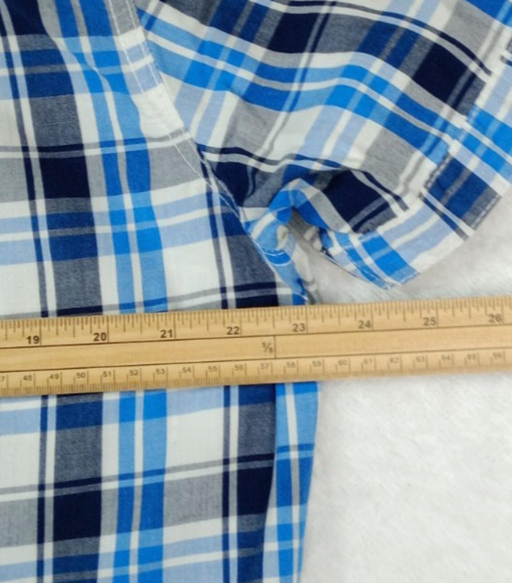 Lee Cooper Men's Shirt UK Size L Blue Check Short Sleeve Pockets 100% Cotton