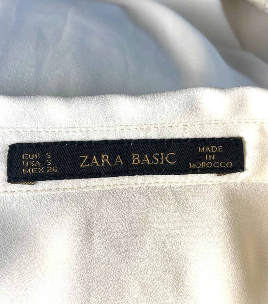 ZARA Cream Zara Basic Ivory Blouse Lace Panels Women's UK Size S