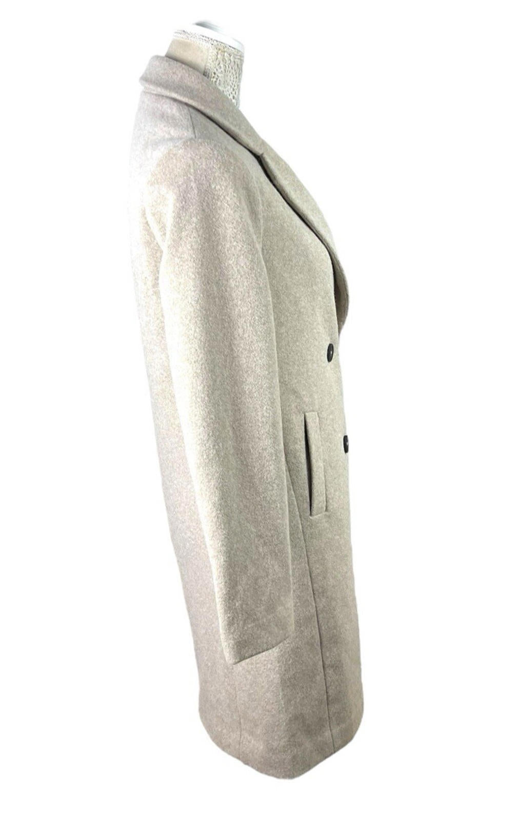 New Look Stone Wool Effect Long Coat Jacket Double Breasted Women’s UK Size 6