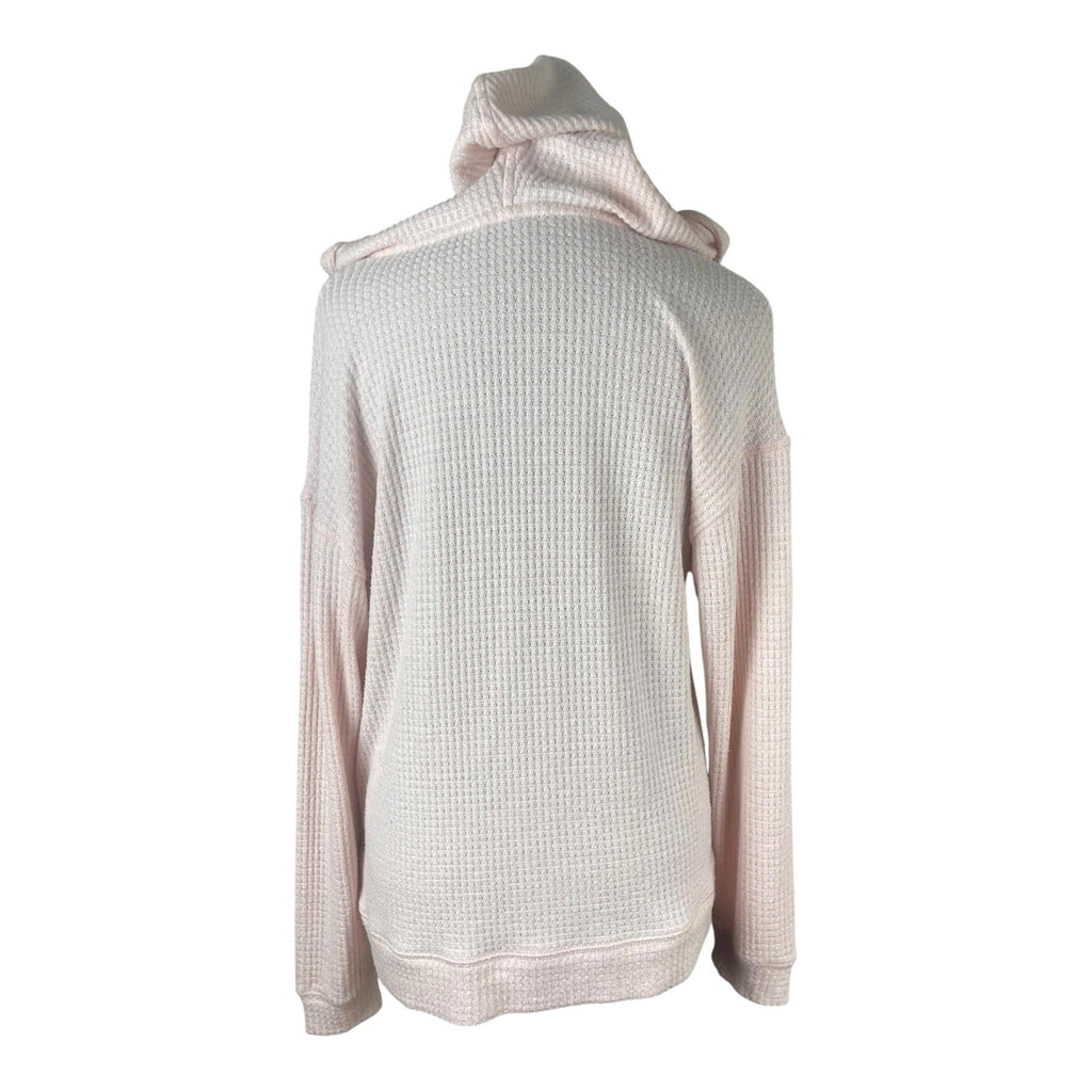Lounge Wear Pink Waffle Knit Hooded Top Women's UK Size 10 Pale Pink Deep V-Neck Textured Sweater