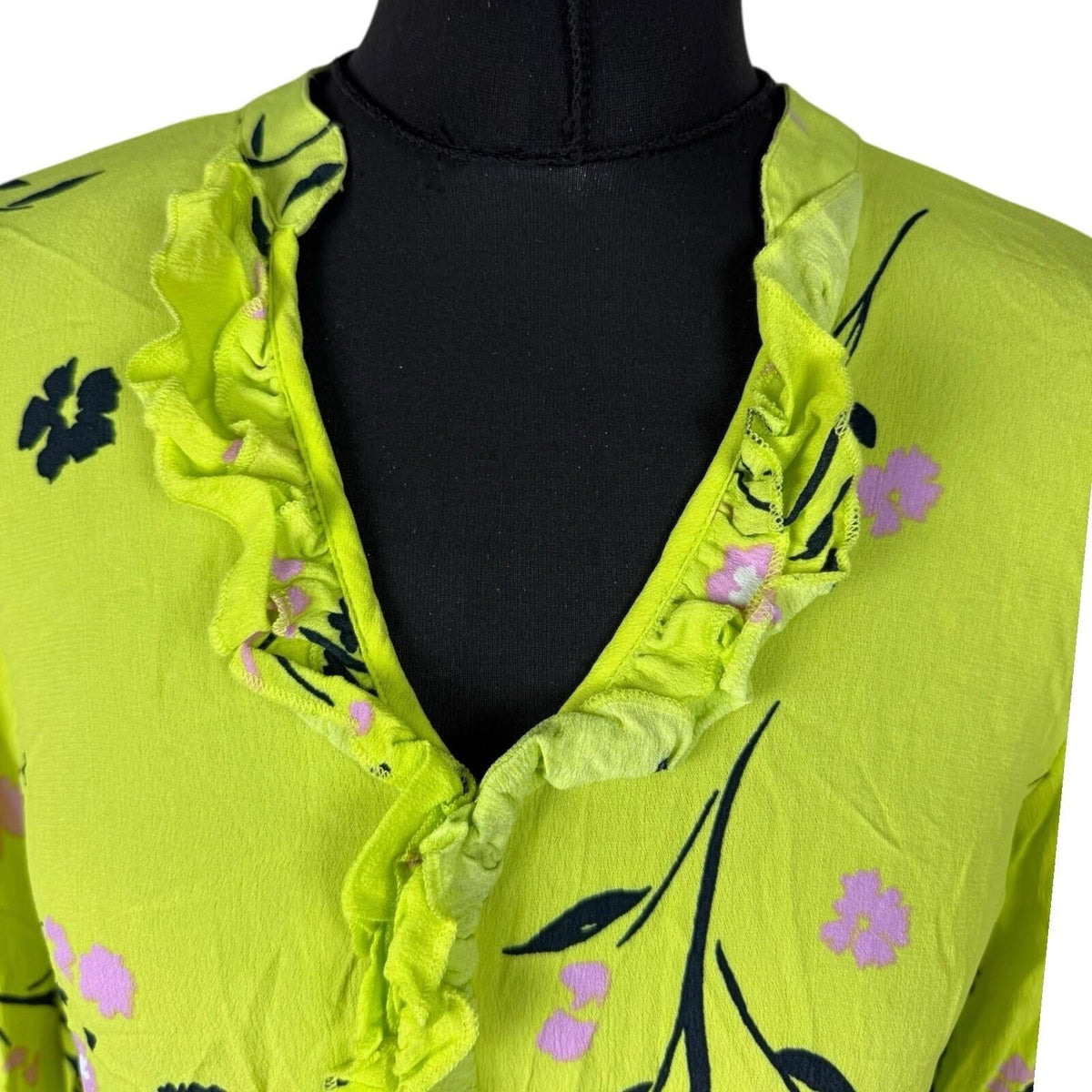 River Island Neon Blouse Women's UK Size 10 Long Sleeve Frill Detail Floral