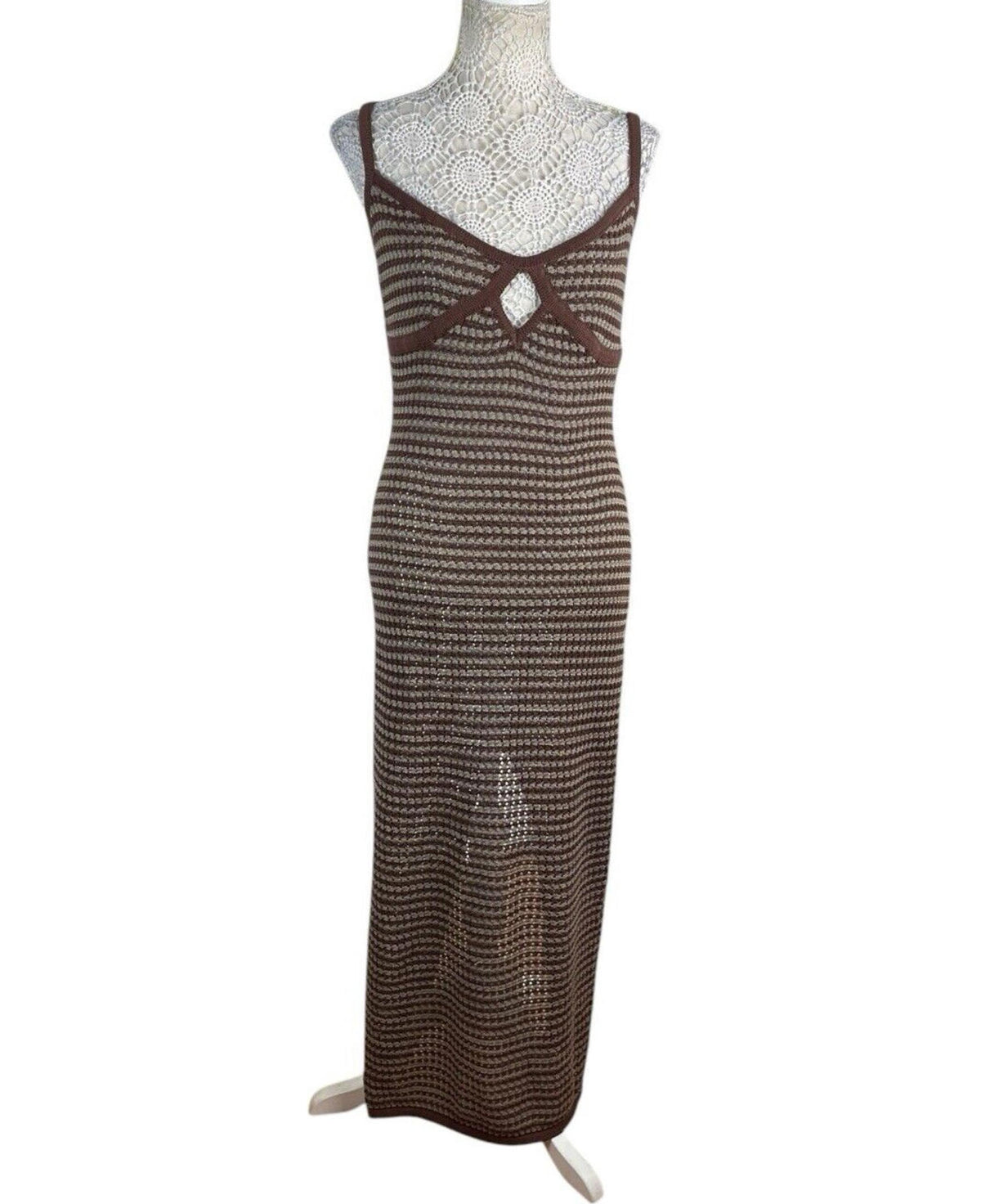 Pretty Little Thing Cupped Knit Maxi Dress Women’s UK Size S Brown Slip-Dress
