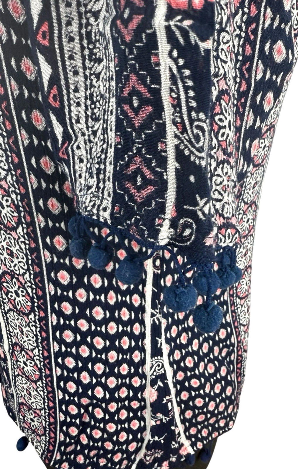 Peacocks Floral Top Navy Pink Crochet Tasselled Lightweight Women's UK Size 10