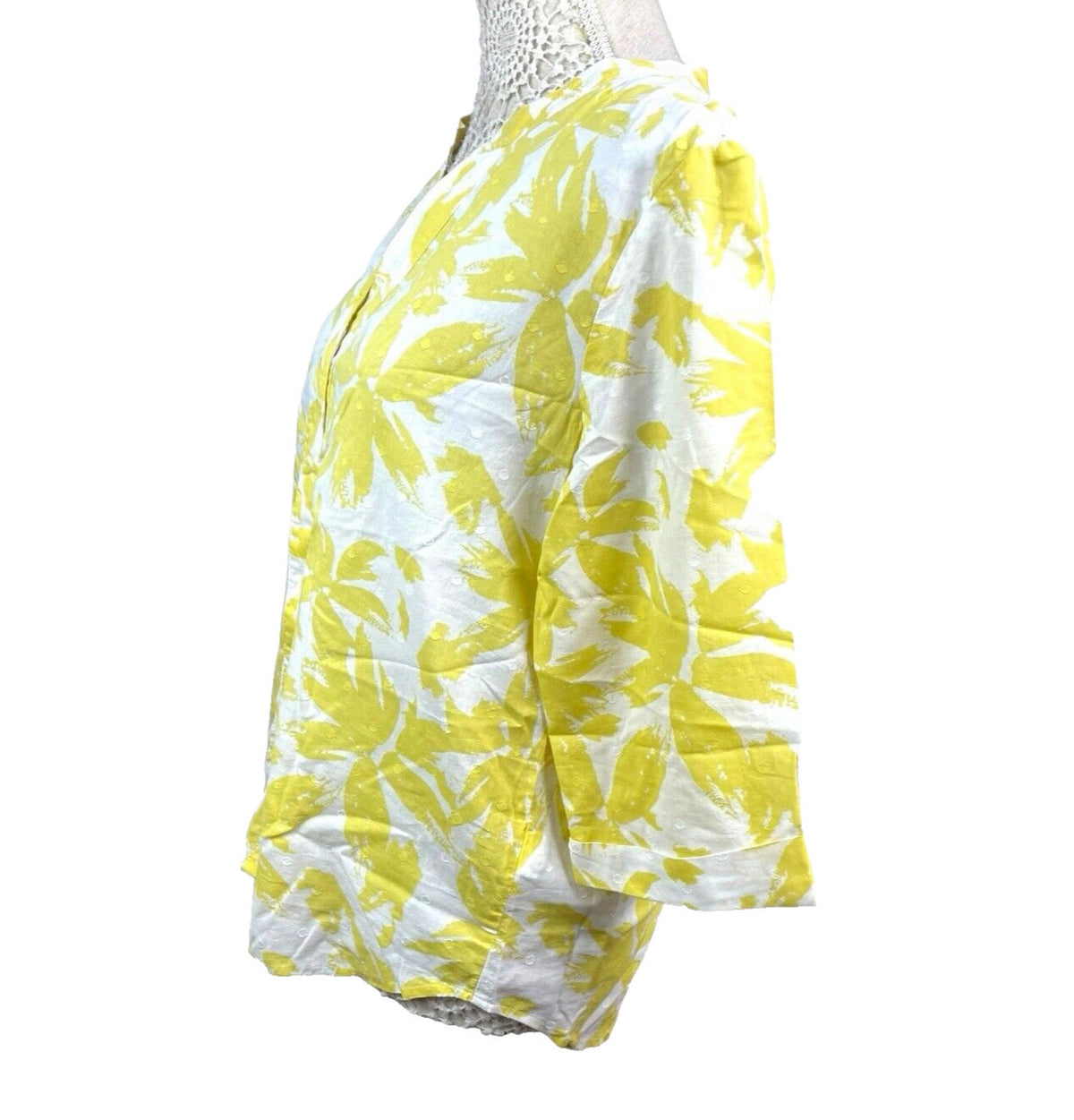 Marks and Spencer Yellow Marks & Spencer Blouse Floral Tunic Style 100% Cotton Women's UK Size 12