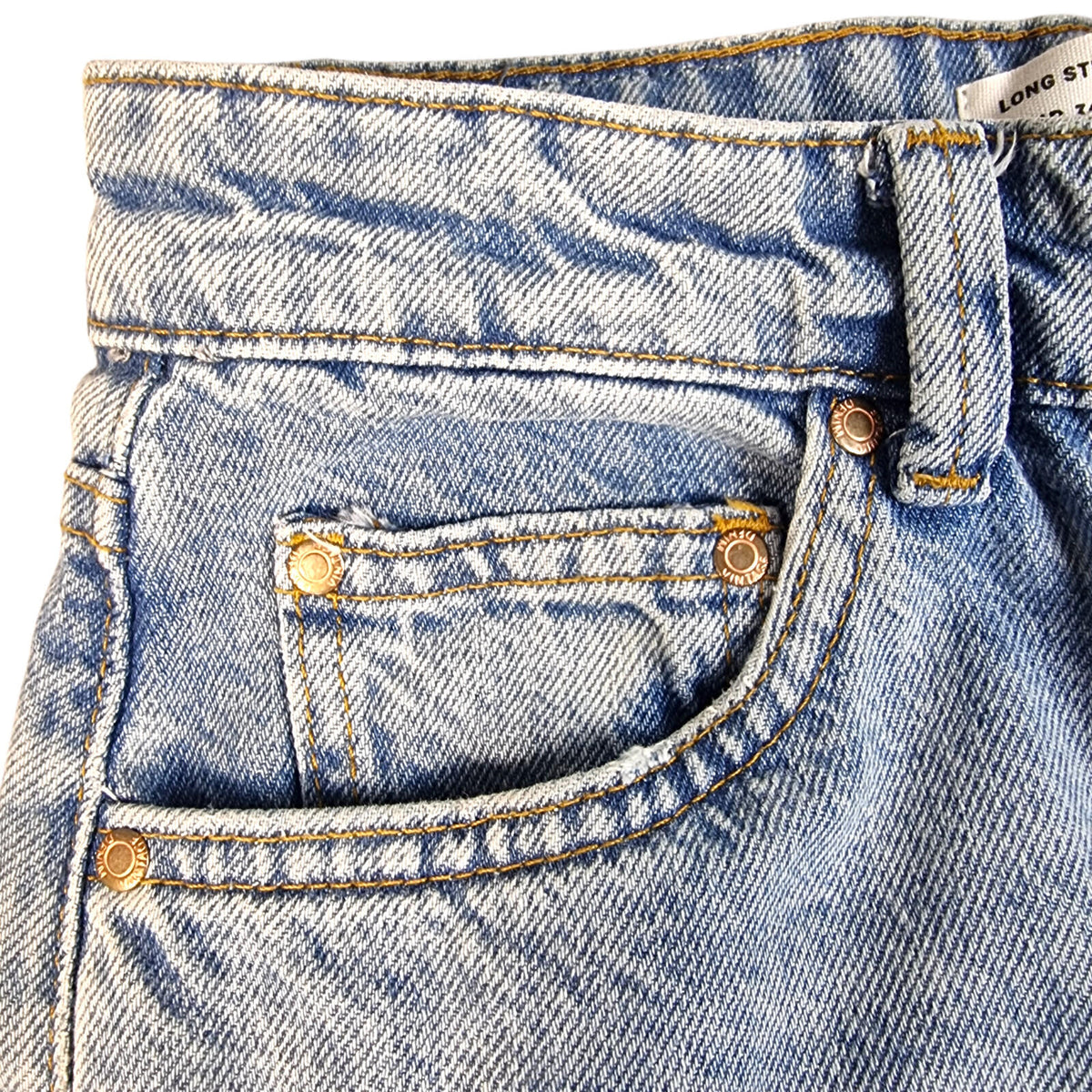 stradivarius Blue Stradivarius Jeans Women's UK Size 8 Long Split Hem Straight Fit High Waist Blue