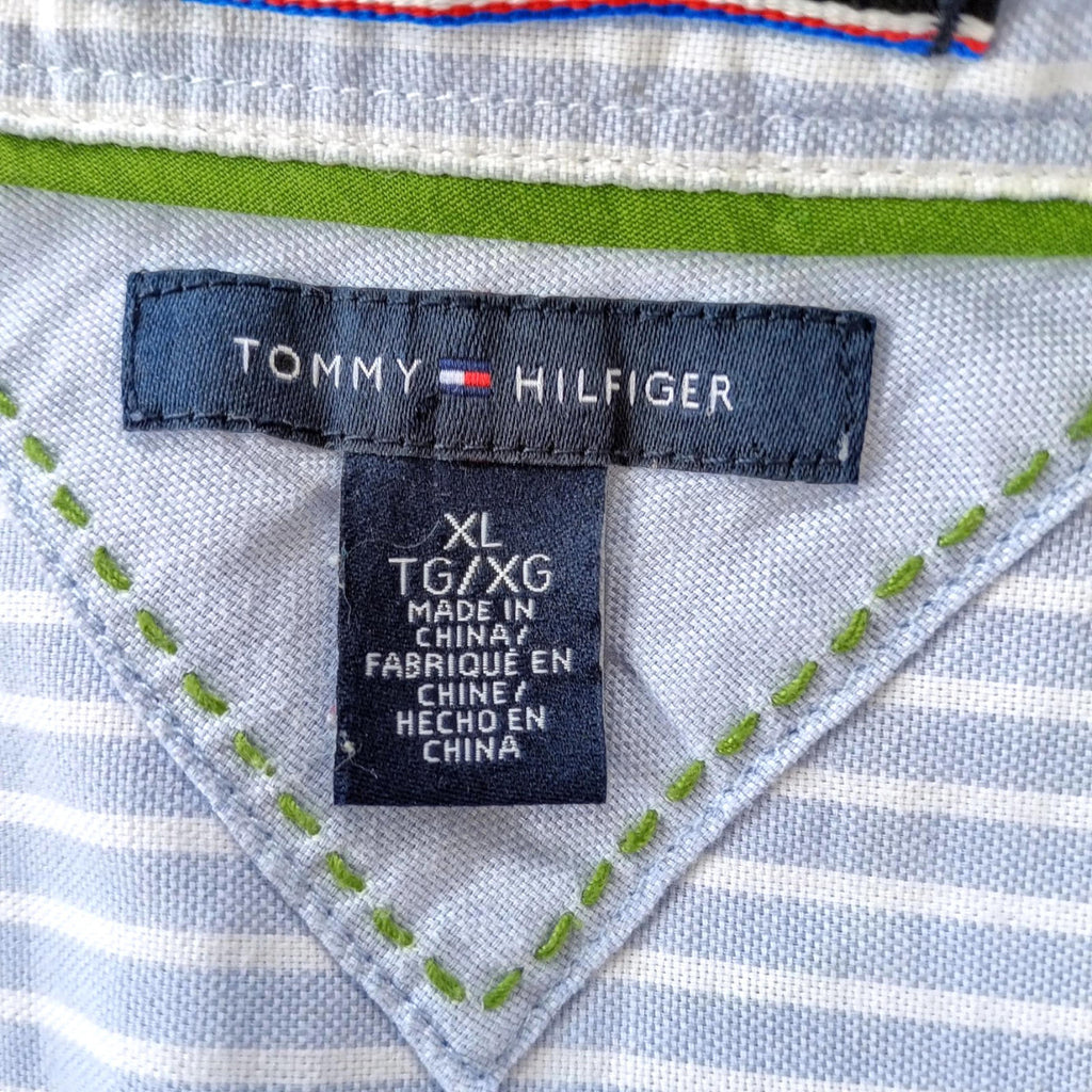 Tommy Hilfiger Shirt Men's UK Size XL Blue Striped Long Sleeve Pockets Easy Care
