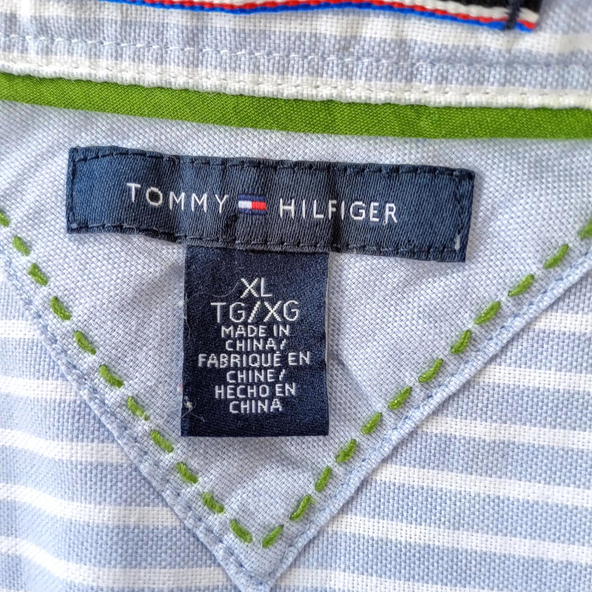Tommy Hilfiger Shirt Men's UK Size XL Blue Striped Long Sleeve Pockets Easy Care