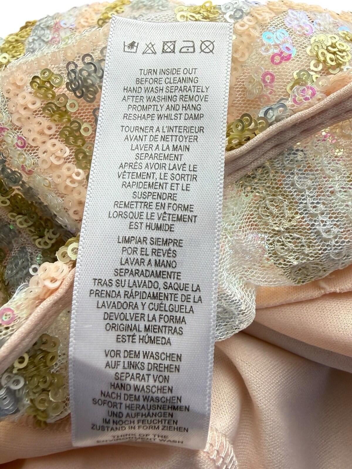 ASOS Beige ASOS Sequin Party Dress Women's UK Size 8 Knee Length Sleeveless Lined Pastel