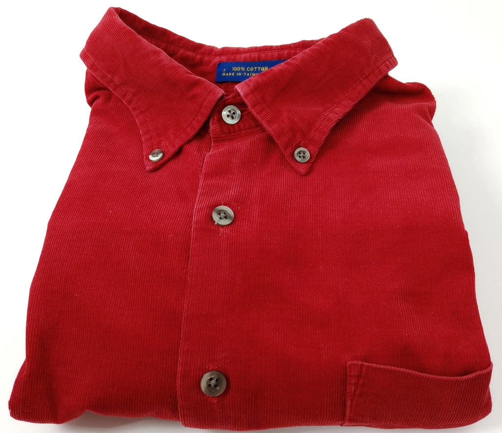 Charter Club Corduroy Shirt Men's UK Size L Red Pocket 100% Cotton Easy Care