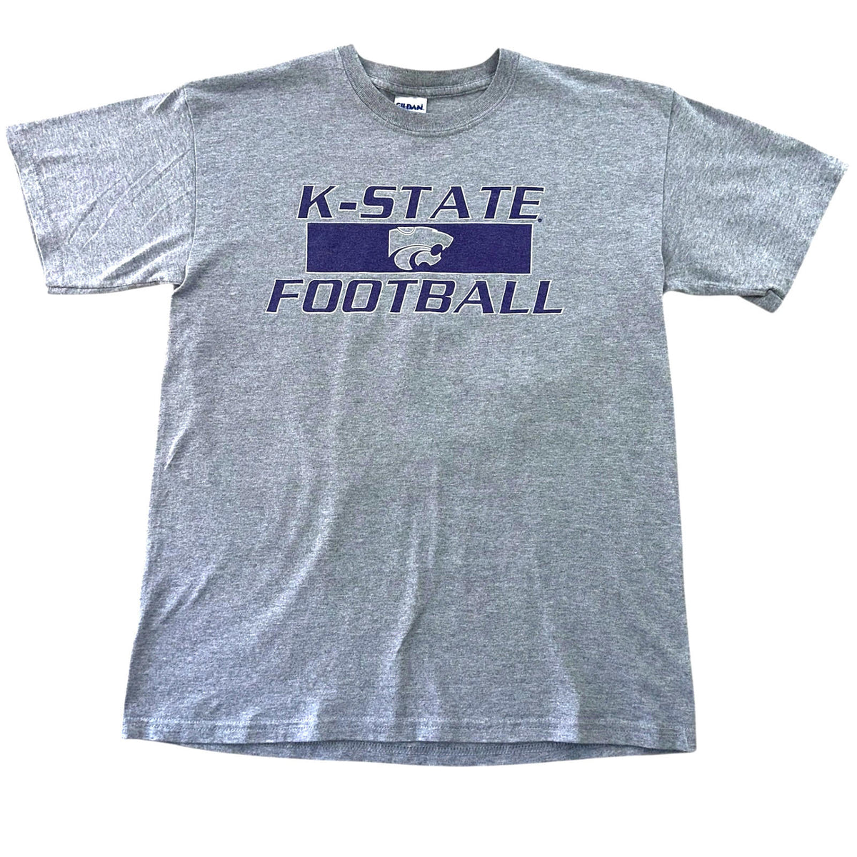 Gildan Gray K-State T-Shirt Men's UK Size M Grey Graphic Print Football Short Sleeve