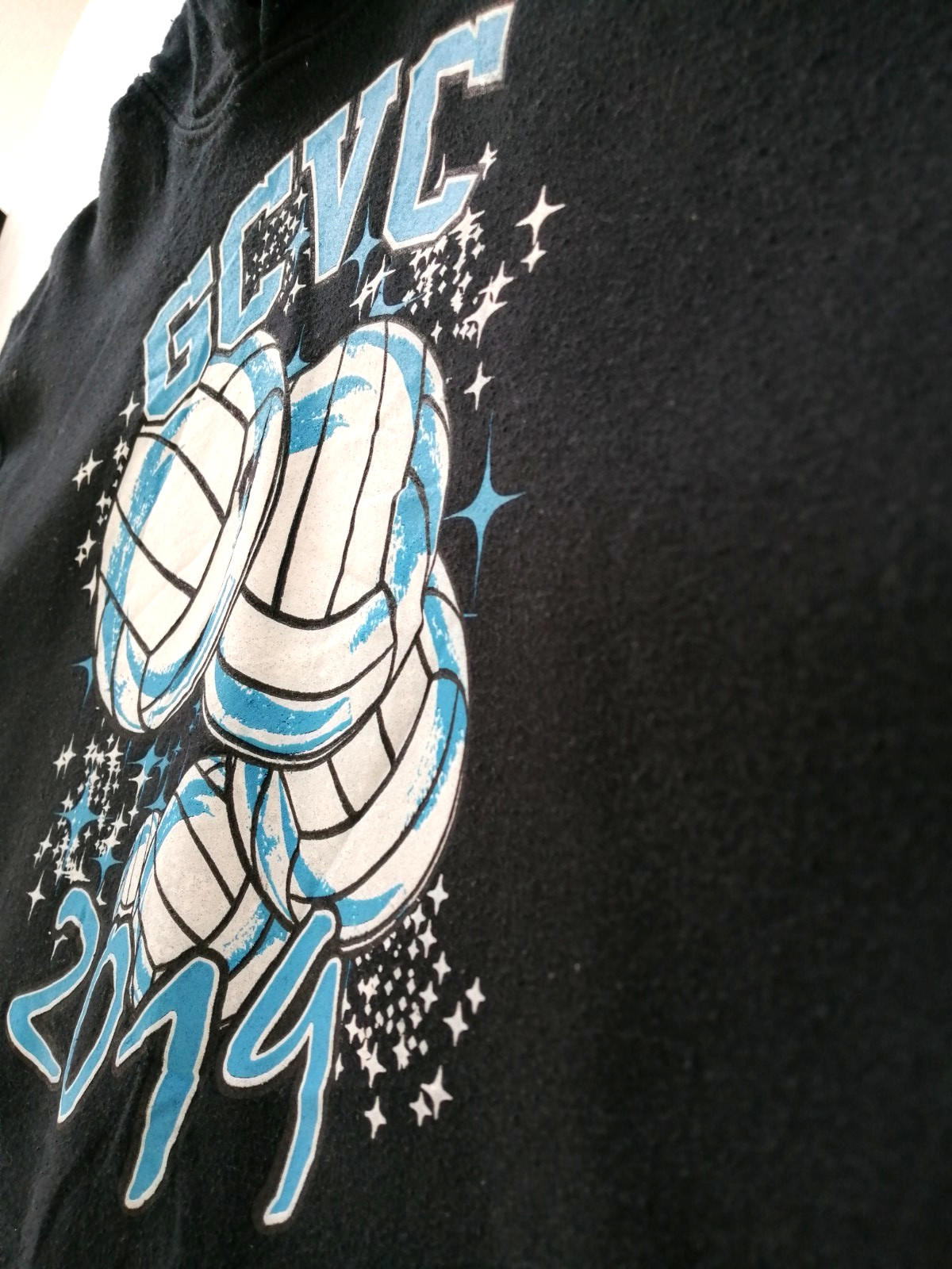 Gildan Black Volleyball Hoodie Women's Size S Graphic Print GCVC 2019 Sports Hooded Pockets
