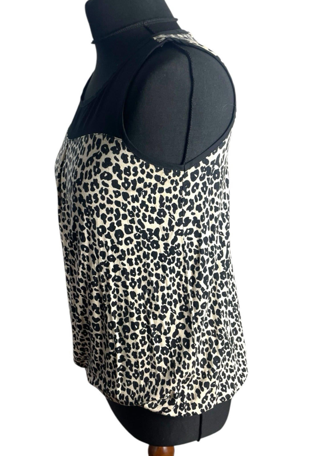 Beige Leopard Print Vest Top Chiffon Panel Neck Women's UK Size S