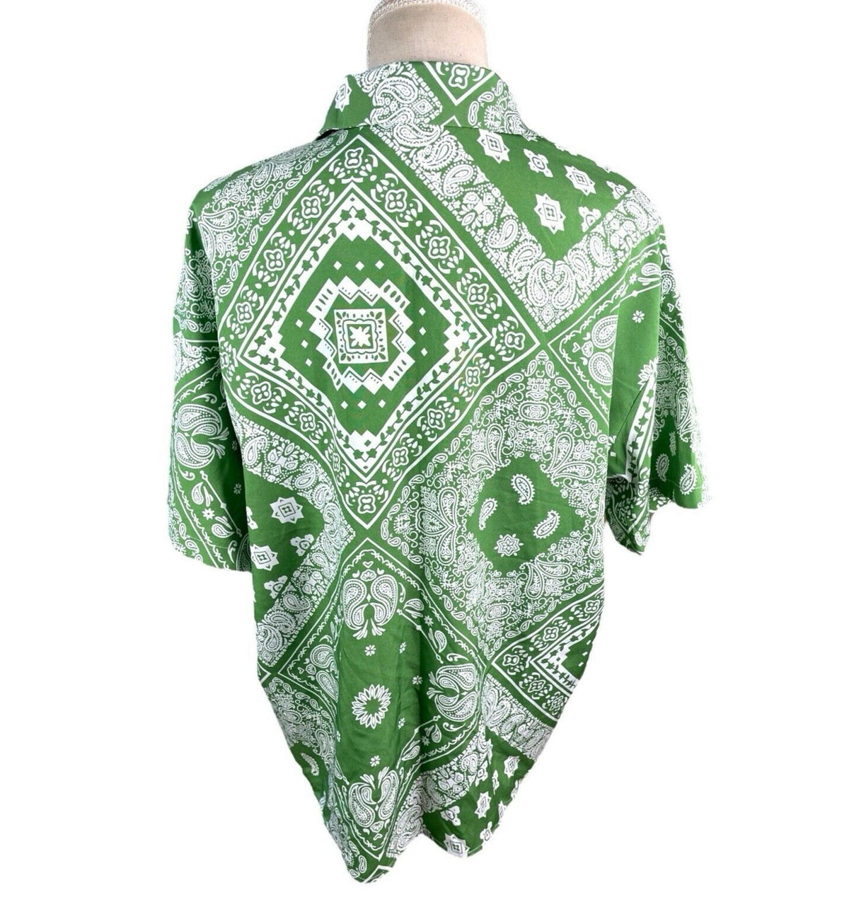 Shein Green & White Paisley Print Shirt Blouse Women's UK Size M