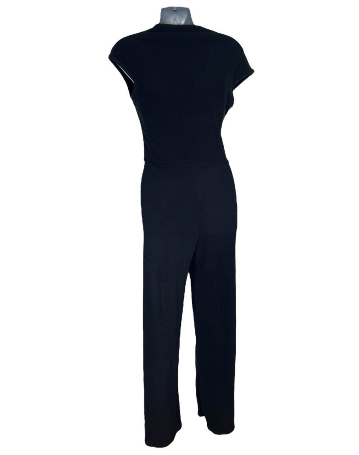 Black Ribbed Jumpsuit Wide Leg Stretch Women’s UK Size 8