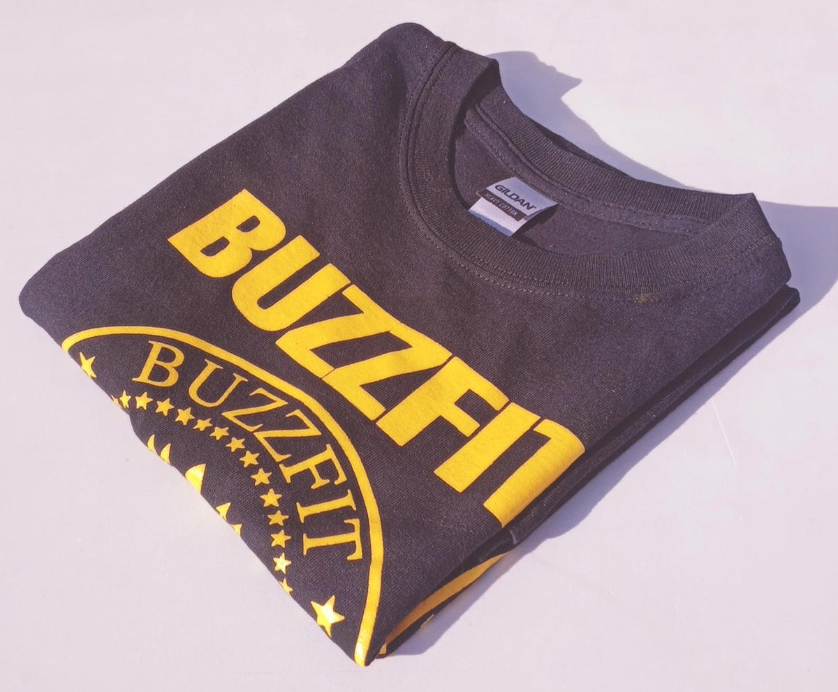 Gildan Black BuzzFit Gym T-Shirt Men's UK Size S Black Crew Neck Print 100% Heavy Cotton