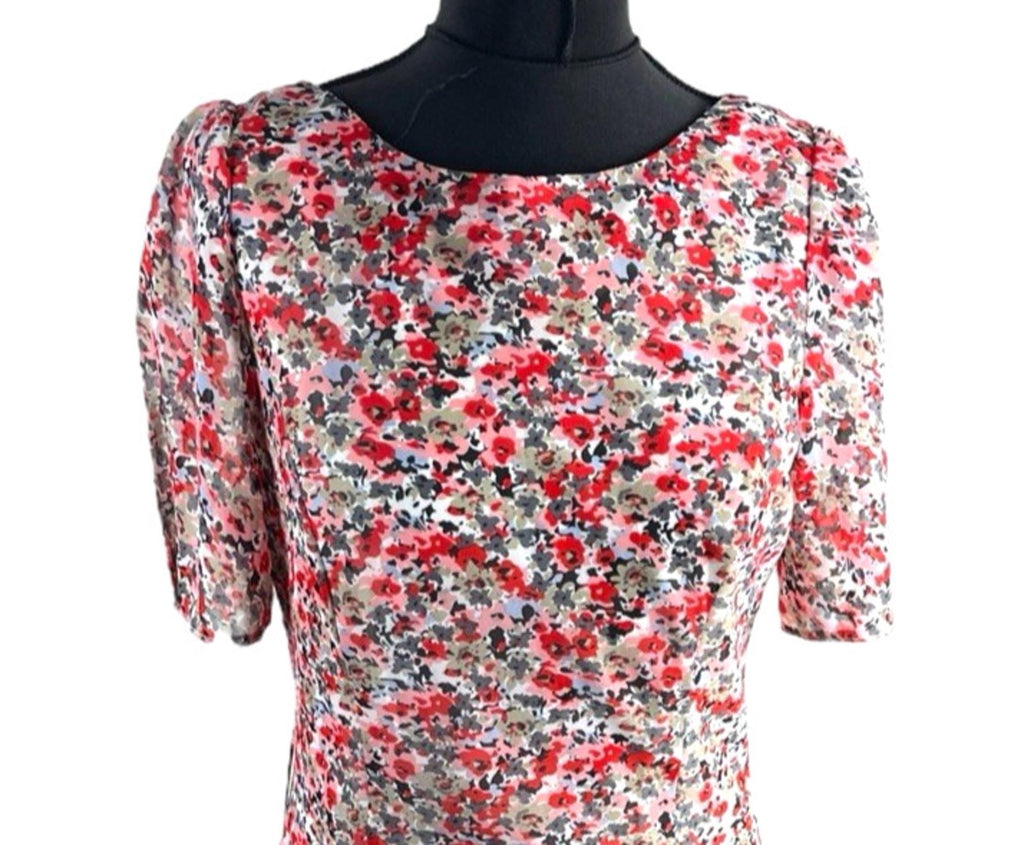 Autonomy Red Floral Midi Dress Layered Summer Women's UK Size 12