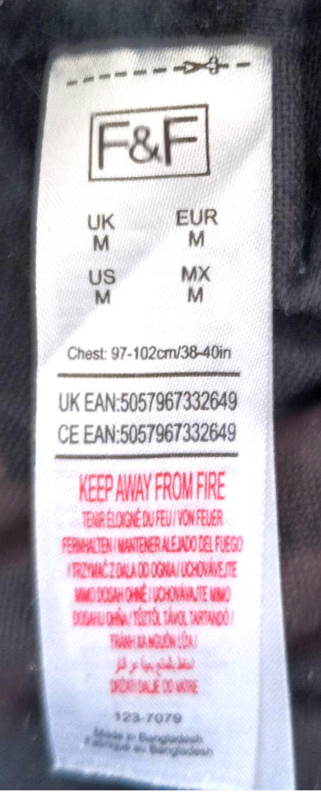 F&F Shirt Short Sleeve Black 100% Cotton Pocket Men's UK Size M Medium