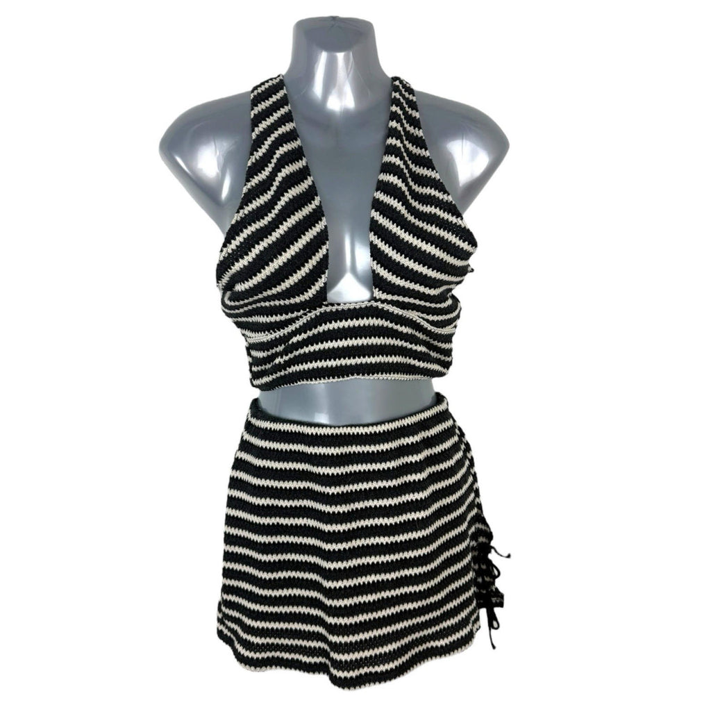 Pull&Bear Co-Ord Set Skirt And Crop Top Knit Stripe Women's UK Size 8