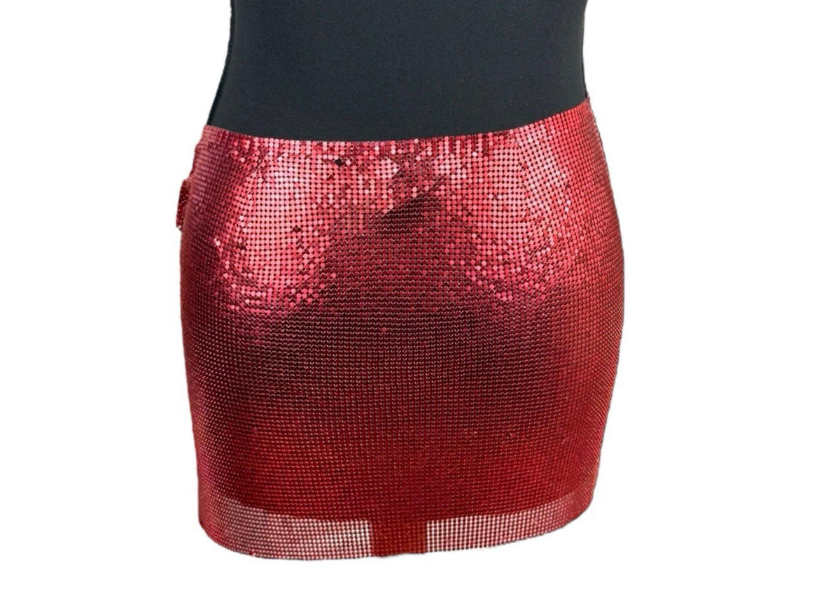 Pretty Little Thing Red Metal Mesh Mini Skirt Open Side Women's UK Size 8