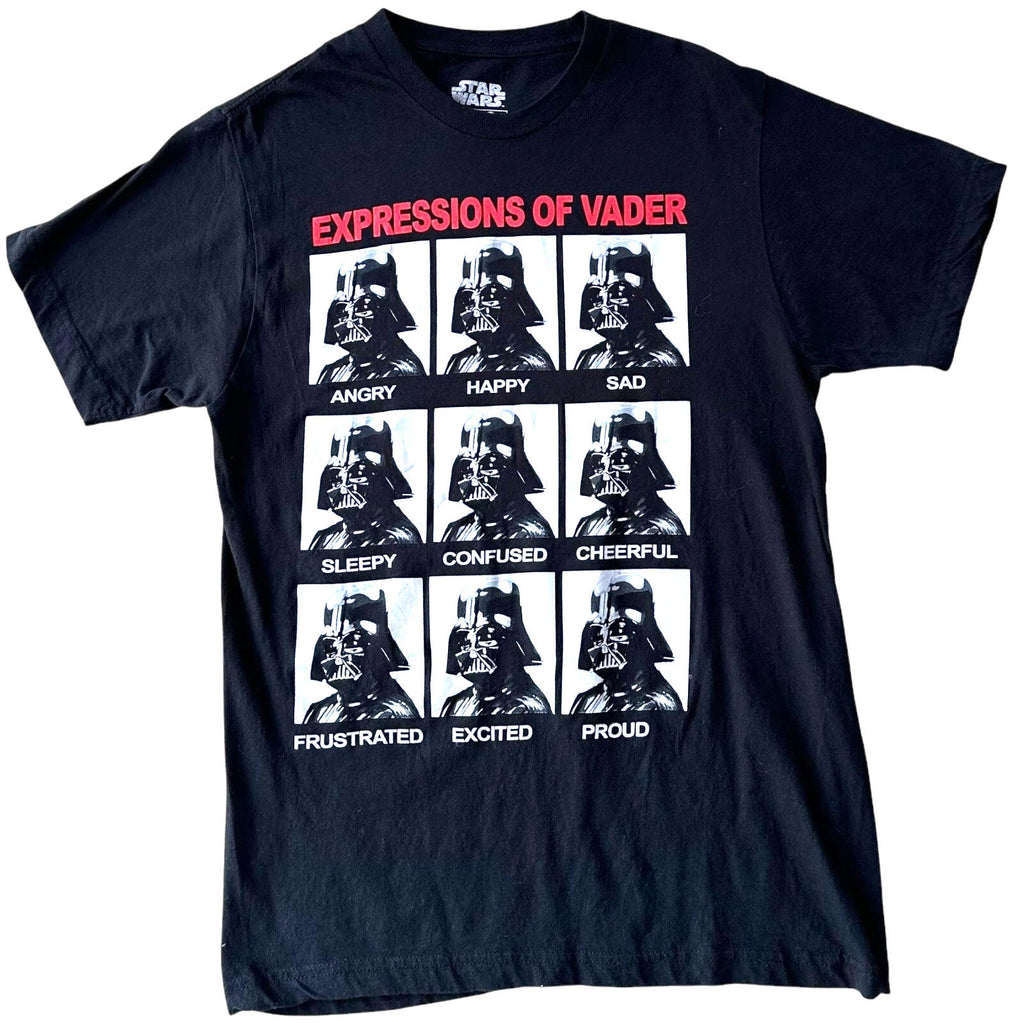Star Wars Black Star Wars T-Shirt Men's UK Size Medium M Vader Expressions Black Graphic Print
