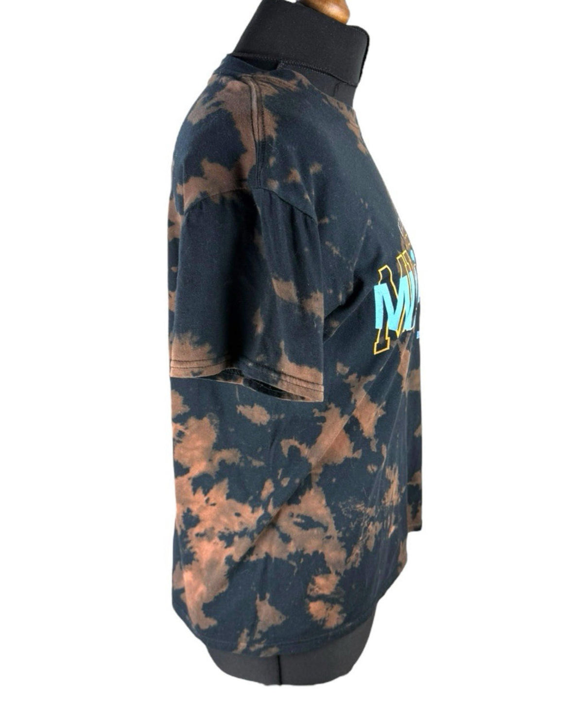 Tie-Dye Graphic Print T-Shirt Women's UK Size S Black Brown Michigan Crew Neck