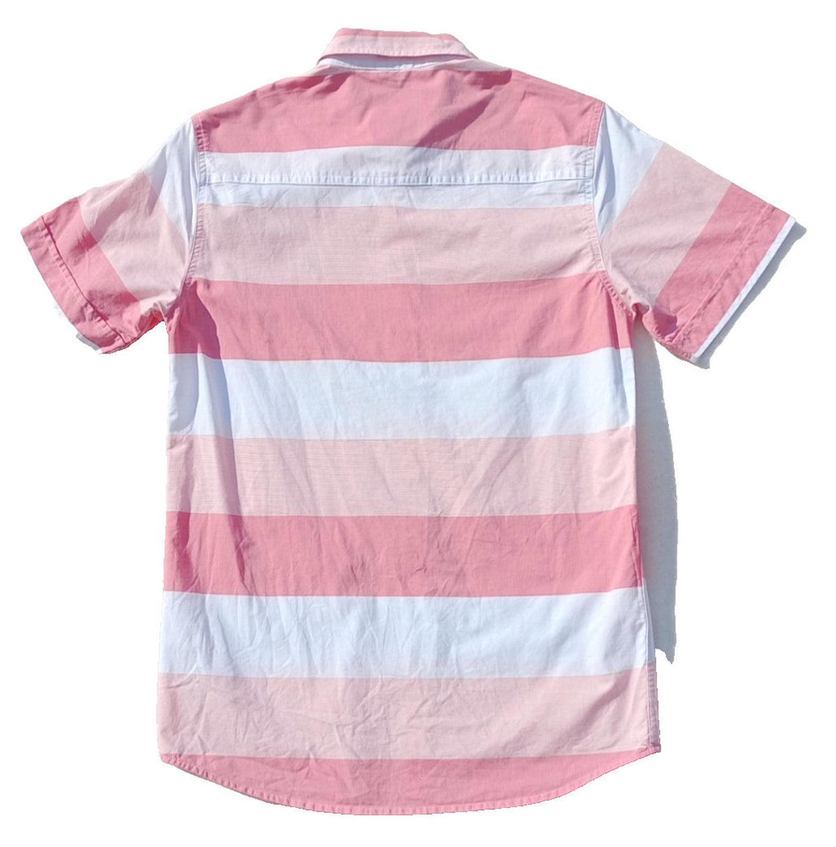 Nautica Shirt Men's UK Size S Pink Stripe Short Sleeve Pockets 100% Cotton