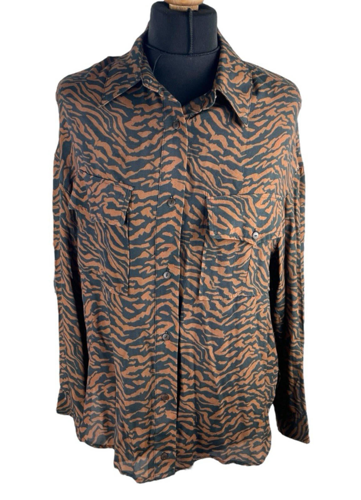 Pull&Bear Animal Print Shirt Blouse Collared Relaxed Fit Women's UK Size S