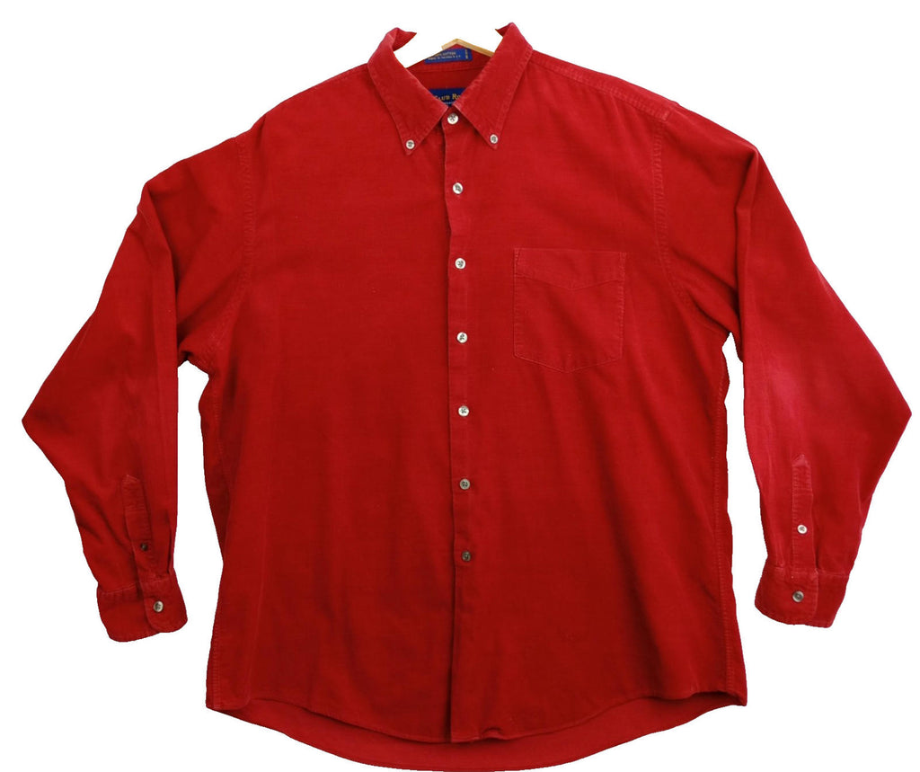 Charter Club Corduroy Shirt Men's UK Size L Red Pocket 100% Cotton Easy Care