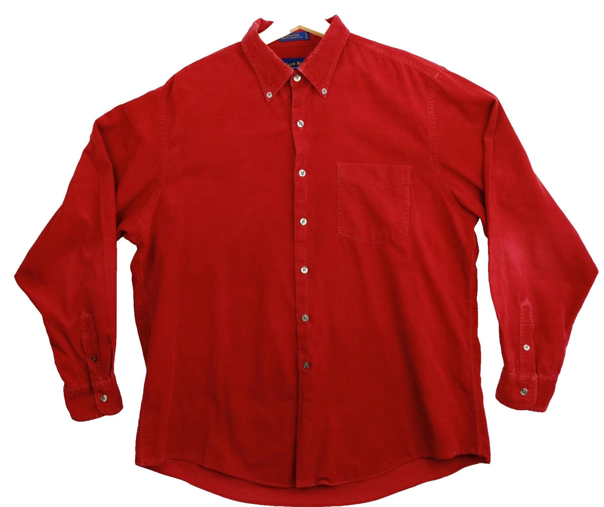 Charter Club Corduroy Shirt Men's UK Size L Red Pocket 100% Cotton Easy Care