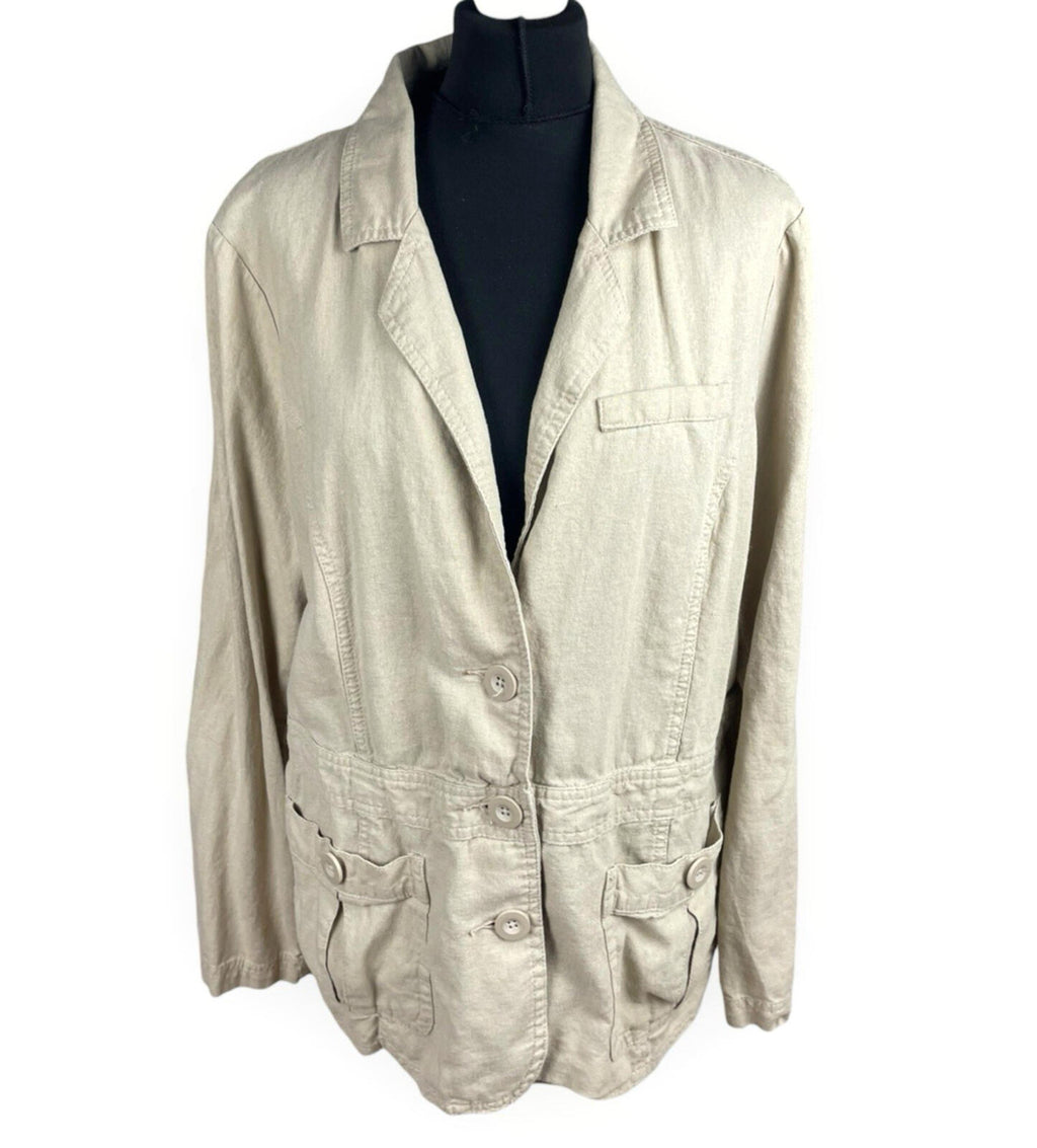 Debenhams Linen Jacket Women's UK Size 18 Collared Pockets Beige Lightweight