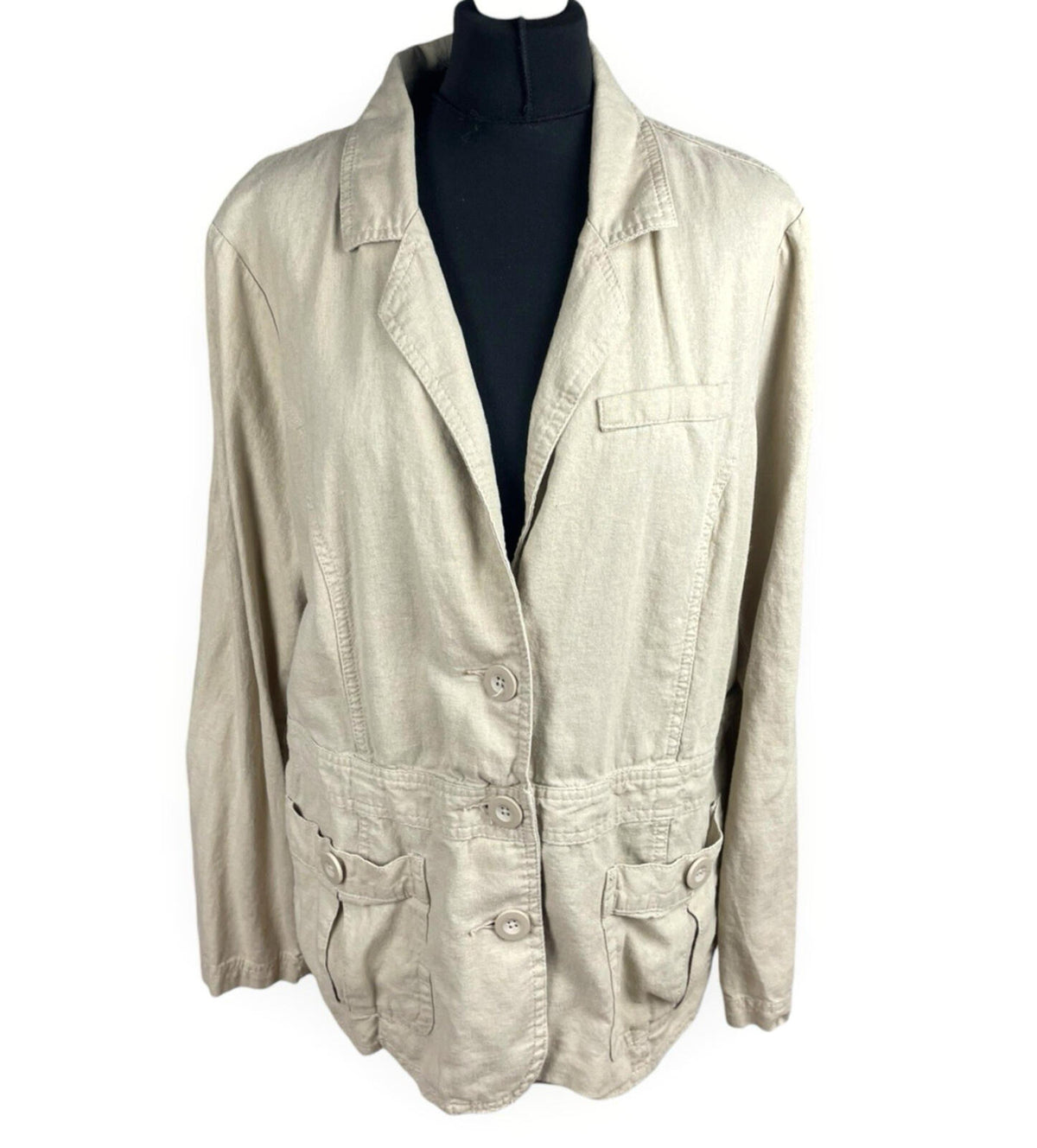 Debenhams Linen Jacket Women's UK Size 18 Collared Pockets Beige Lightweight