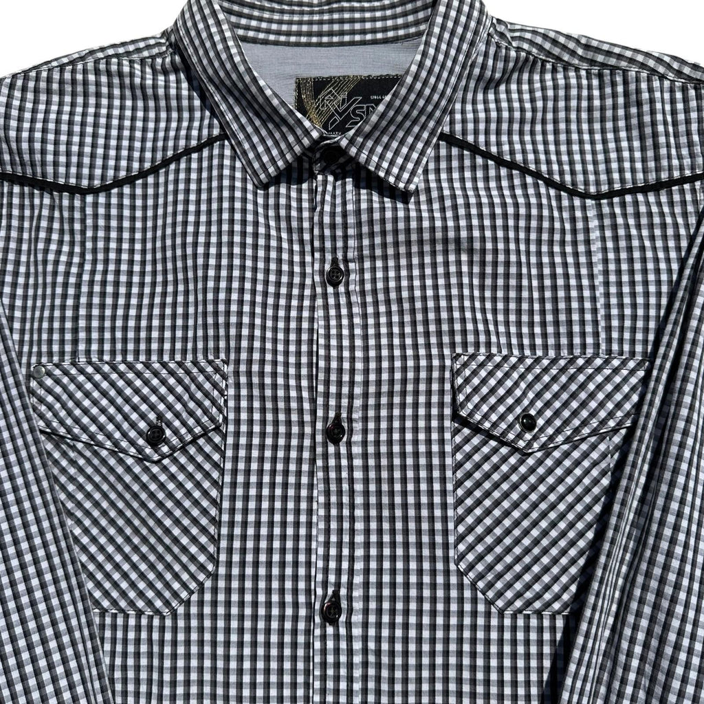 River Island Shirt Men's UK Size L Black & White Check Long Sleeve 100% Cotton