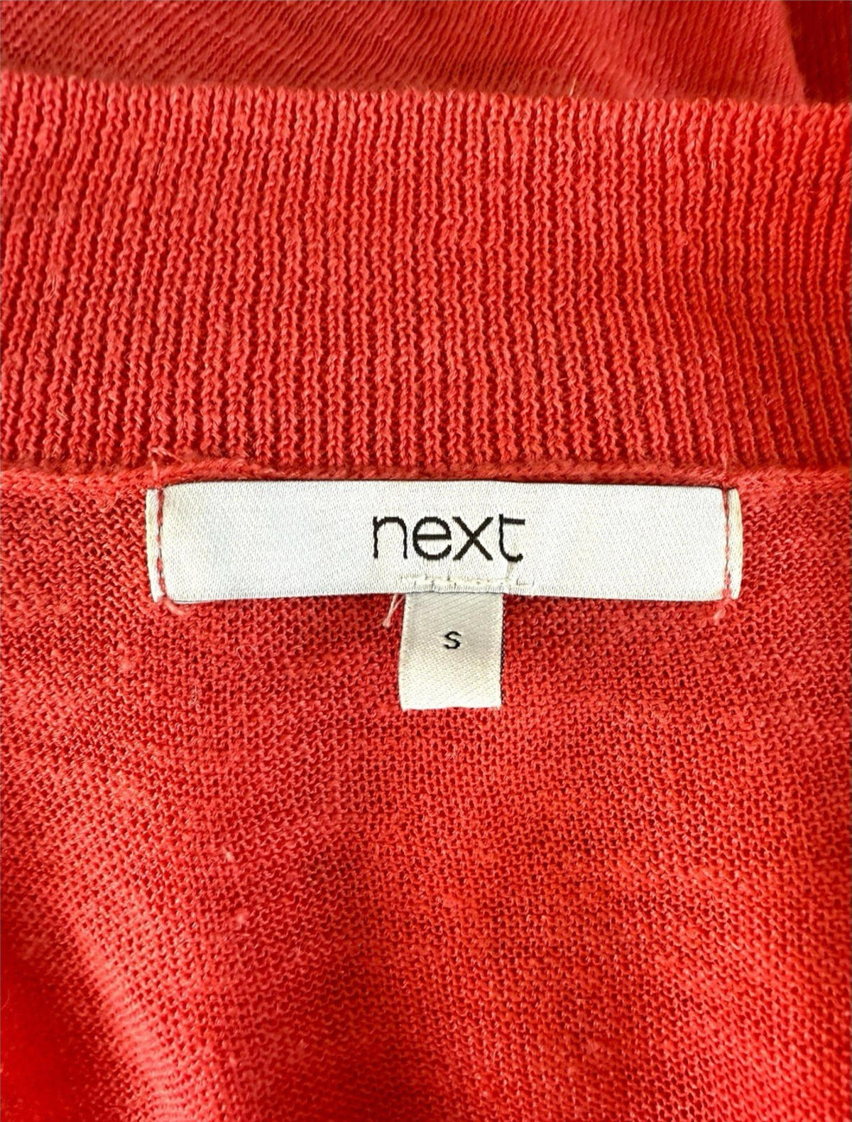 Next Coral Star Pink Knit T-Shirt Top Women's UK Size S Lightweight V-Neck Linen