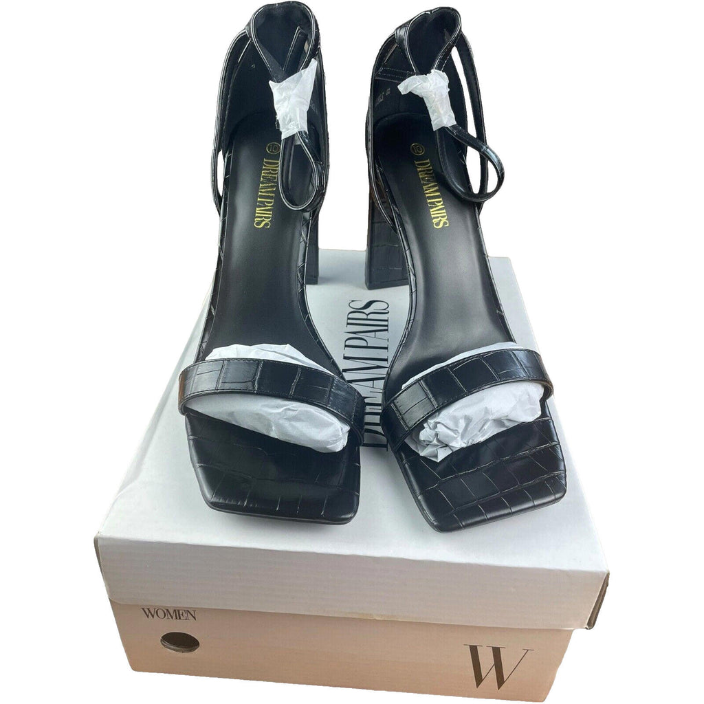 Dream Pairs Black Dream Pairs Faux Block Heel Shoes Square Tie Women's UK Size 6 EU 39