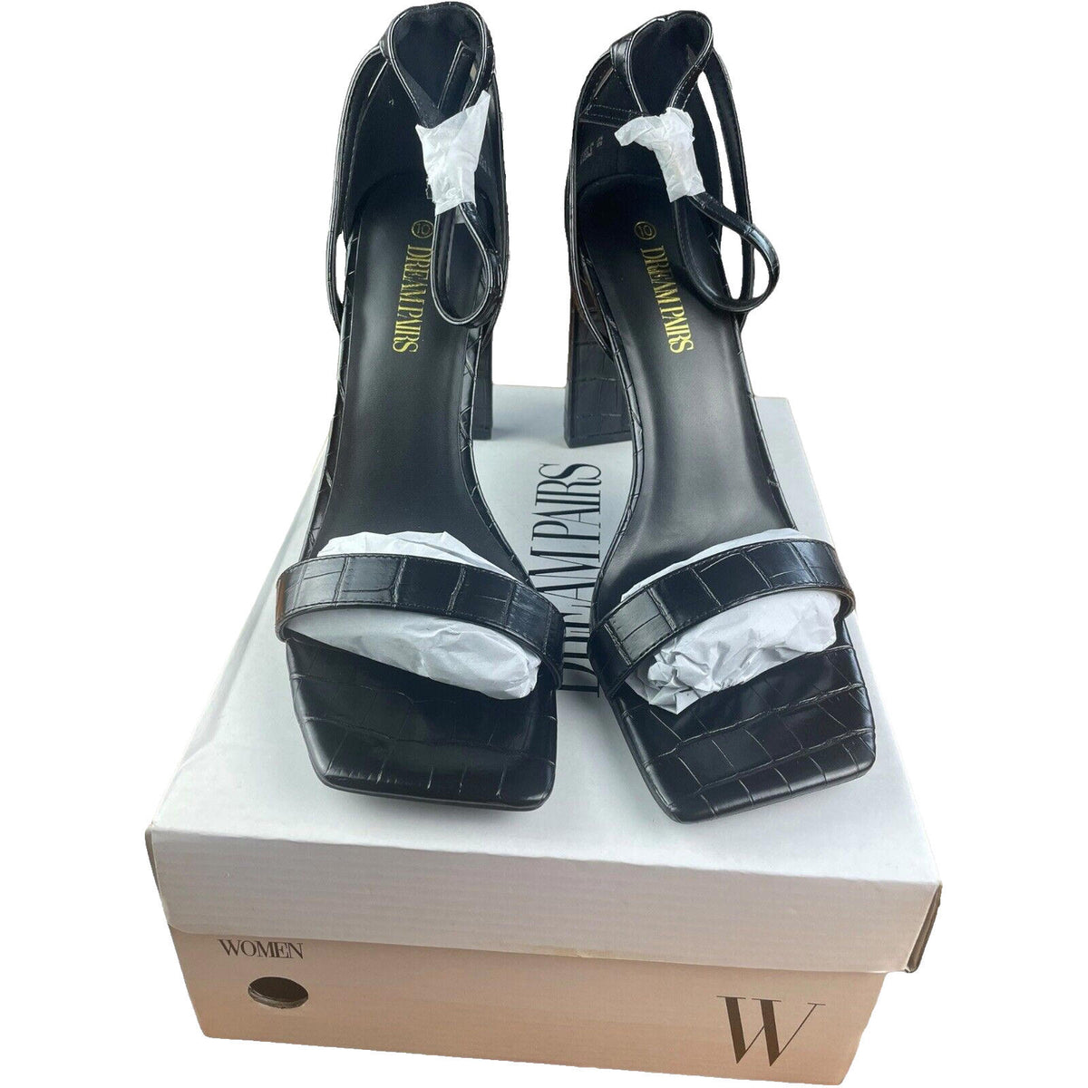 Dream Pairs Black Dream Pairs Faux Block Heel Shoes Square Tie Women's UK Size 6 EU 39