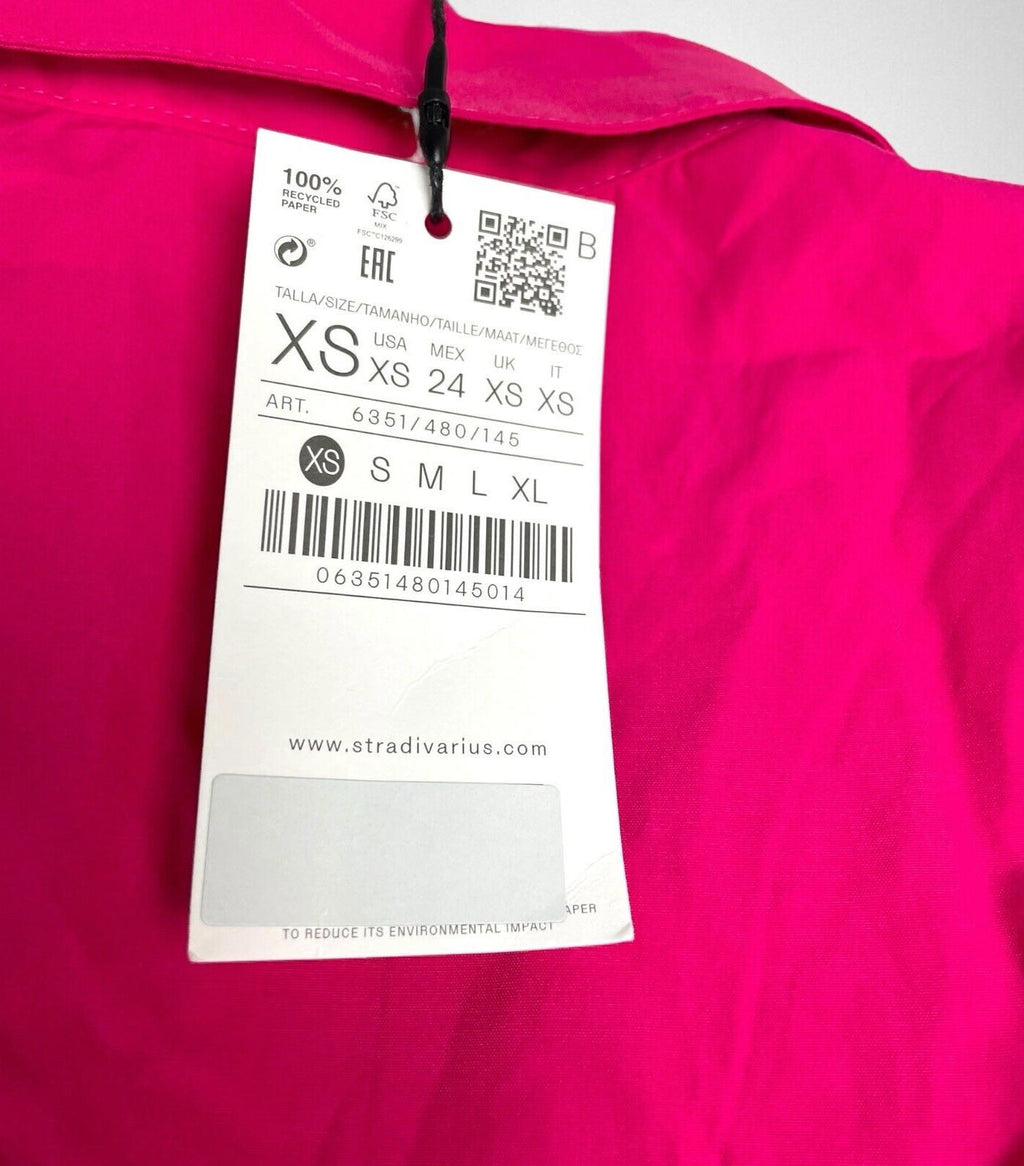 Stradivarius Bright Pink Sleeveless Shirt Dress Tiered Women’s UK Size XS