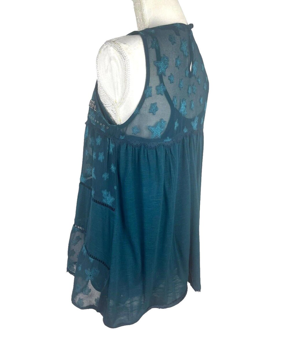 Next Turquoise Next Starscene Tunic Top  Women's UK Size 10 Chiffon Layered Embellished Sparkle