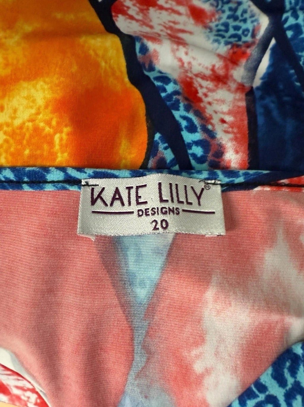 Kate Lilly Multicolour T-shirt Blouse Long Sides Short Sleeve Women's UK Size 20
