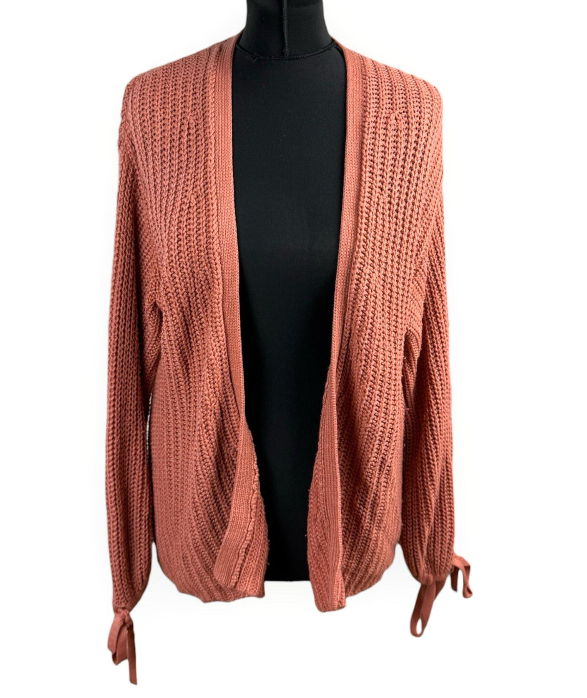 V By Very Womens Rust Orange Chunky Knit Cardigan Tie Cuff Balloon Sleeve 8