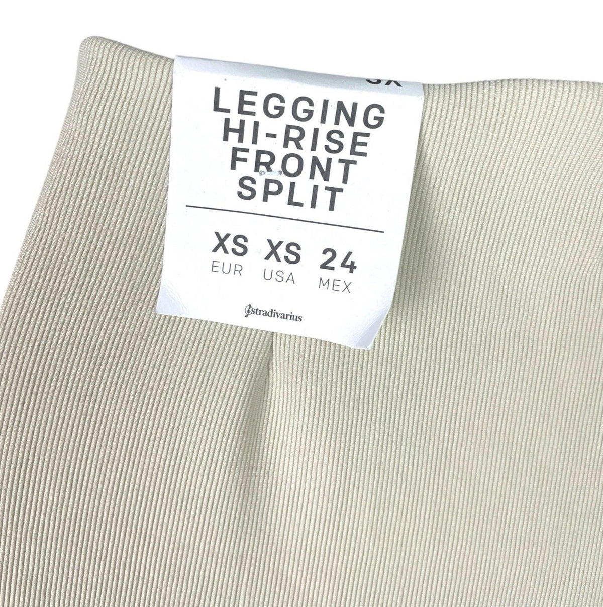 Stradivarius Leggings Women's UK Size XS Beige Ribbed High Rise Front Split