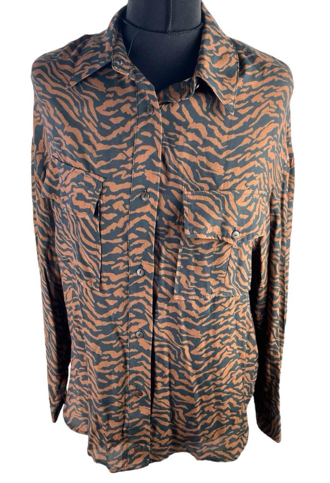 Pull&Bear Animal Print Shirt Blouse Collared Relaxed Fit Women's UK Size S