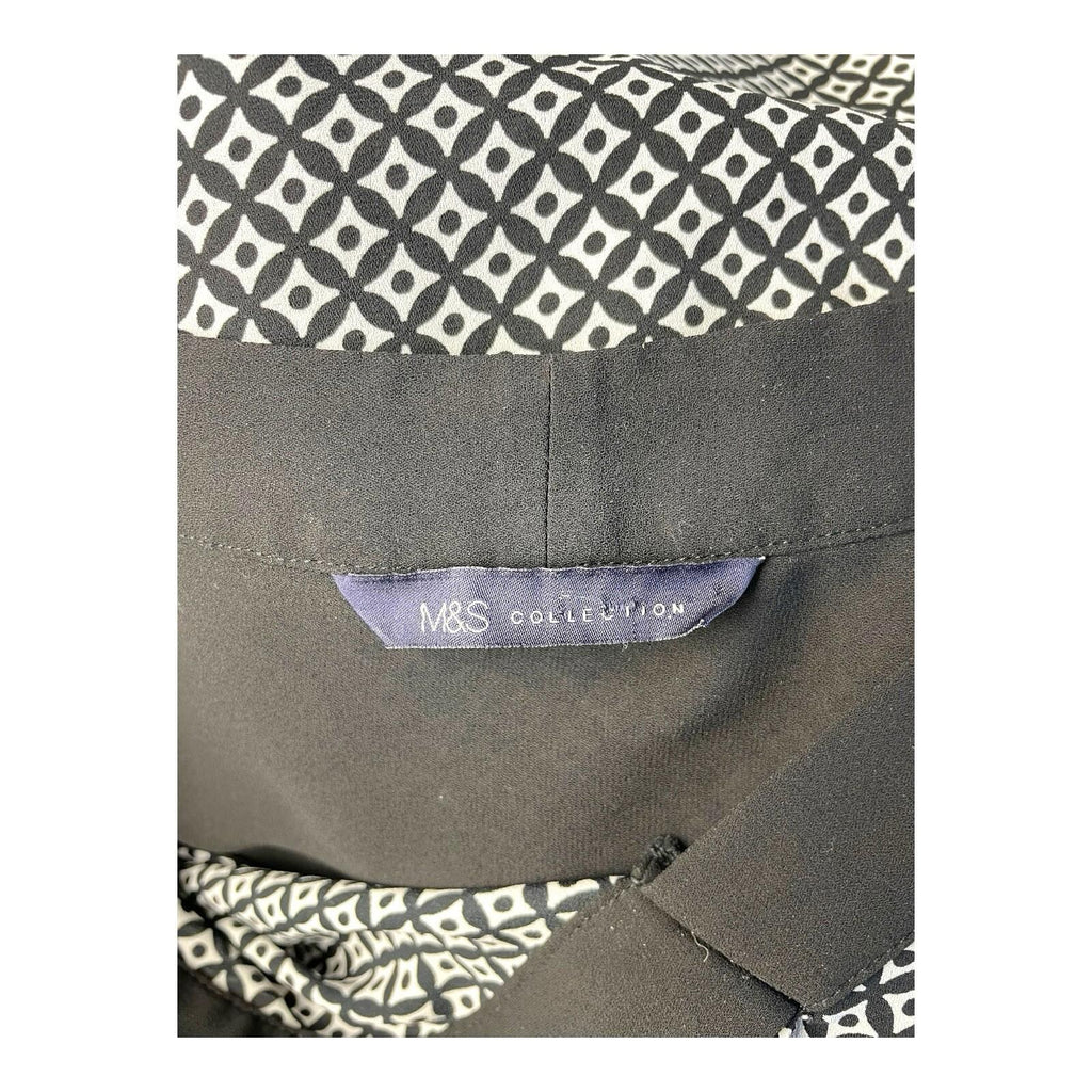 Marks & Spencer Black Marks & Spencer Long Sleeve Blouse Women's UK Size 14 Tie Neck Geometric Print