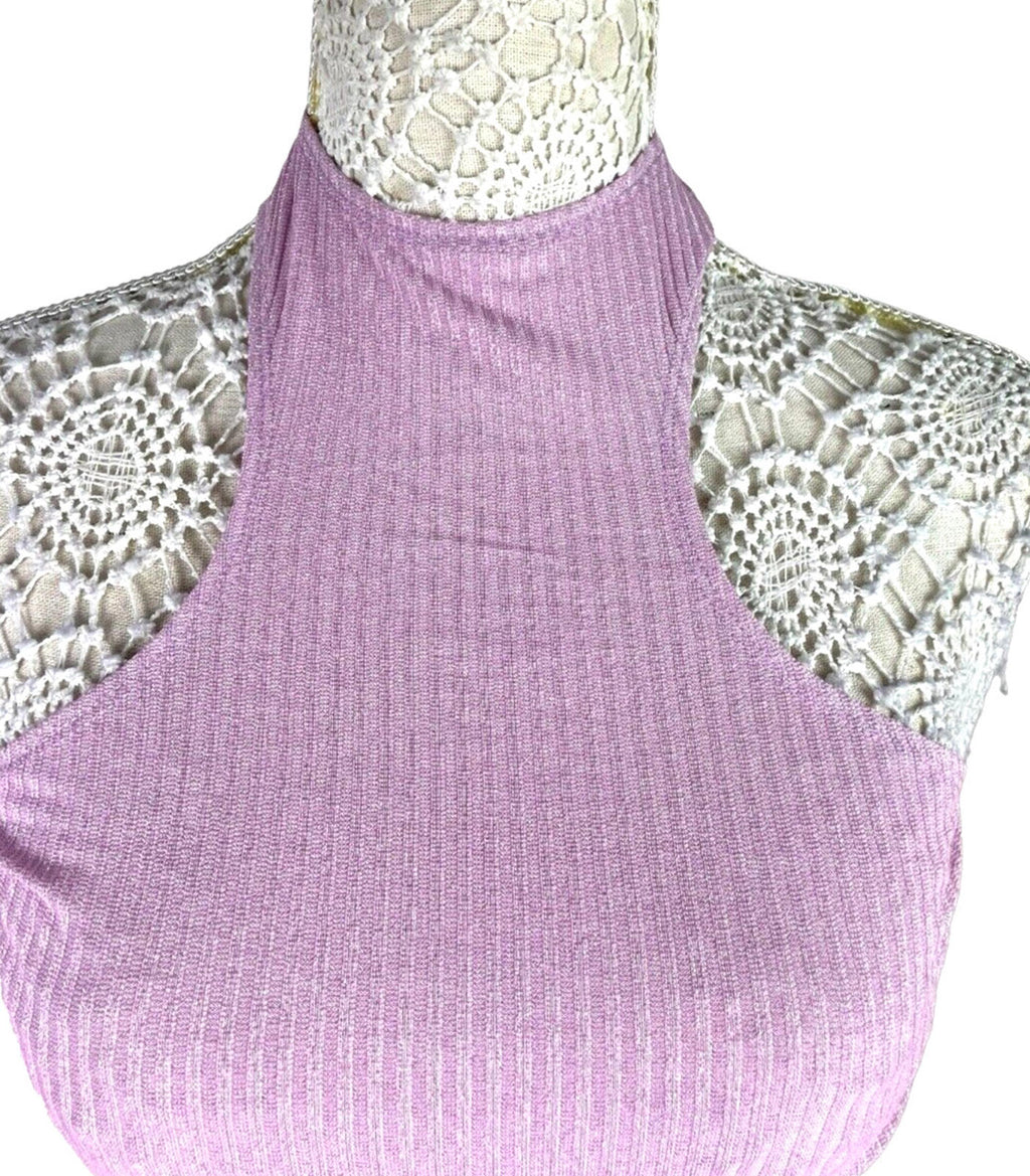 Figi Lilac Ribbed Cut Out Bodycon Mini Dress Halter Neck Women's UK Size 8