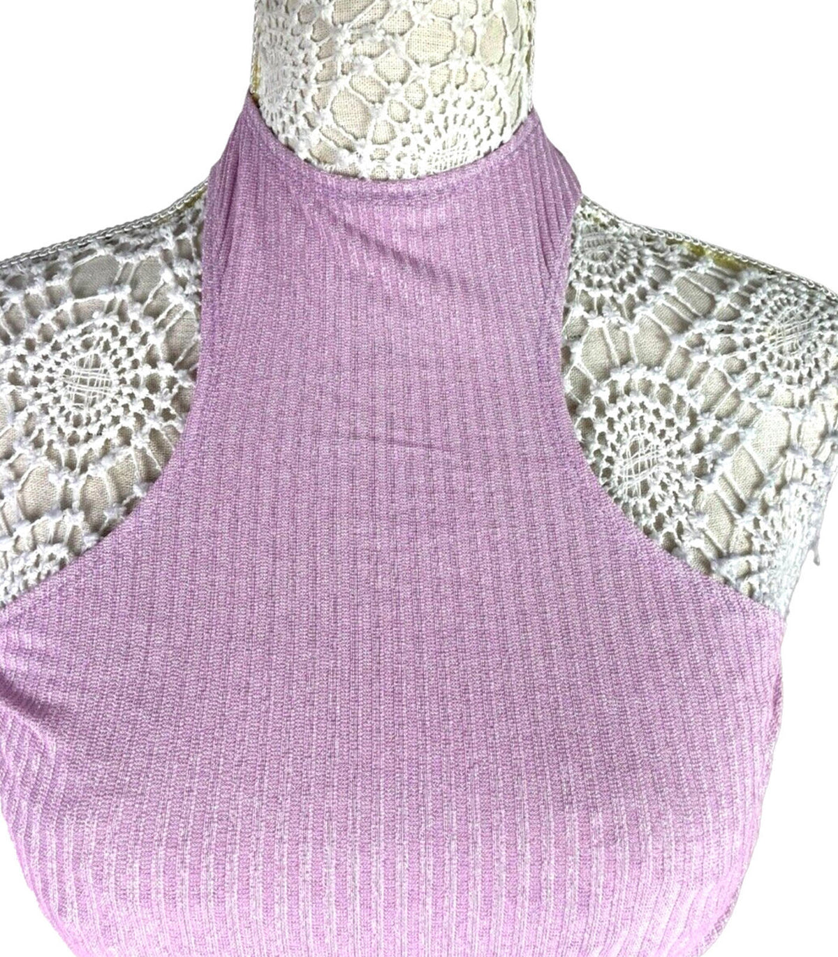 Figi Lilac Ribbed Cut Out Bodycon Mini Dress Halter Neck Women's UK Size 8