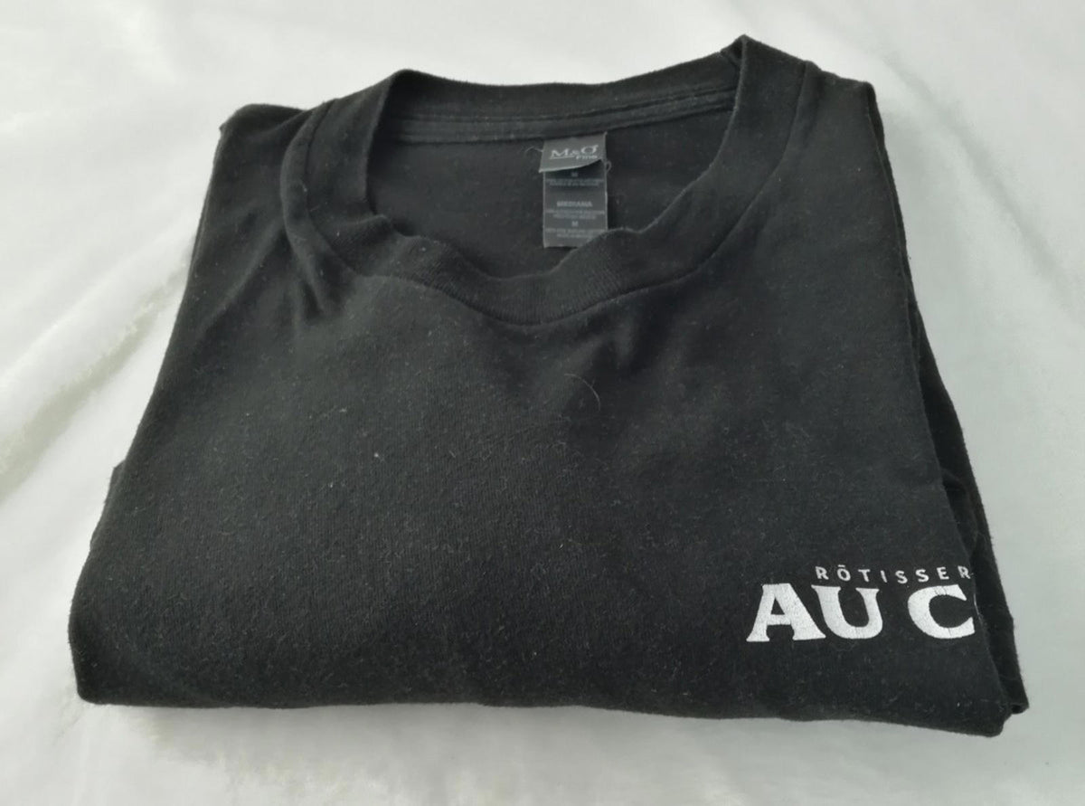 M&O KNITS Black Chicken Graphic Print T-Shirt Men's Size M Black Crew Neck 100% Preshrunk Cotton