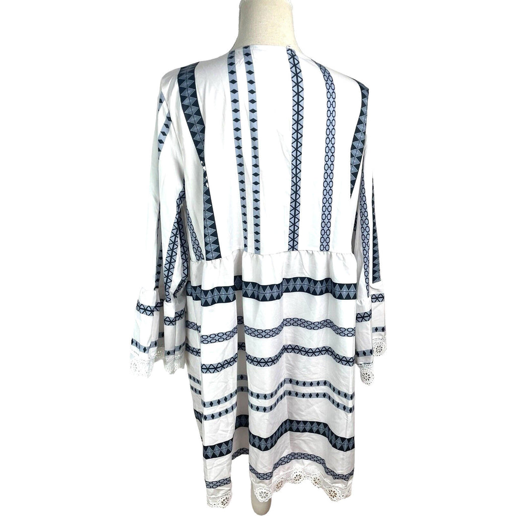 Boho Smock Dress White & Navy Stripe Summer Women’s UK Plus Size XXL (18)