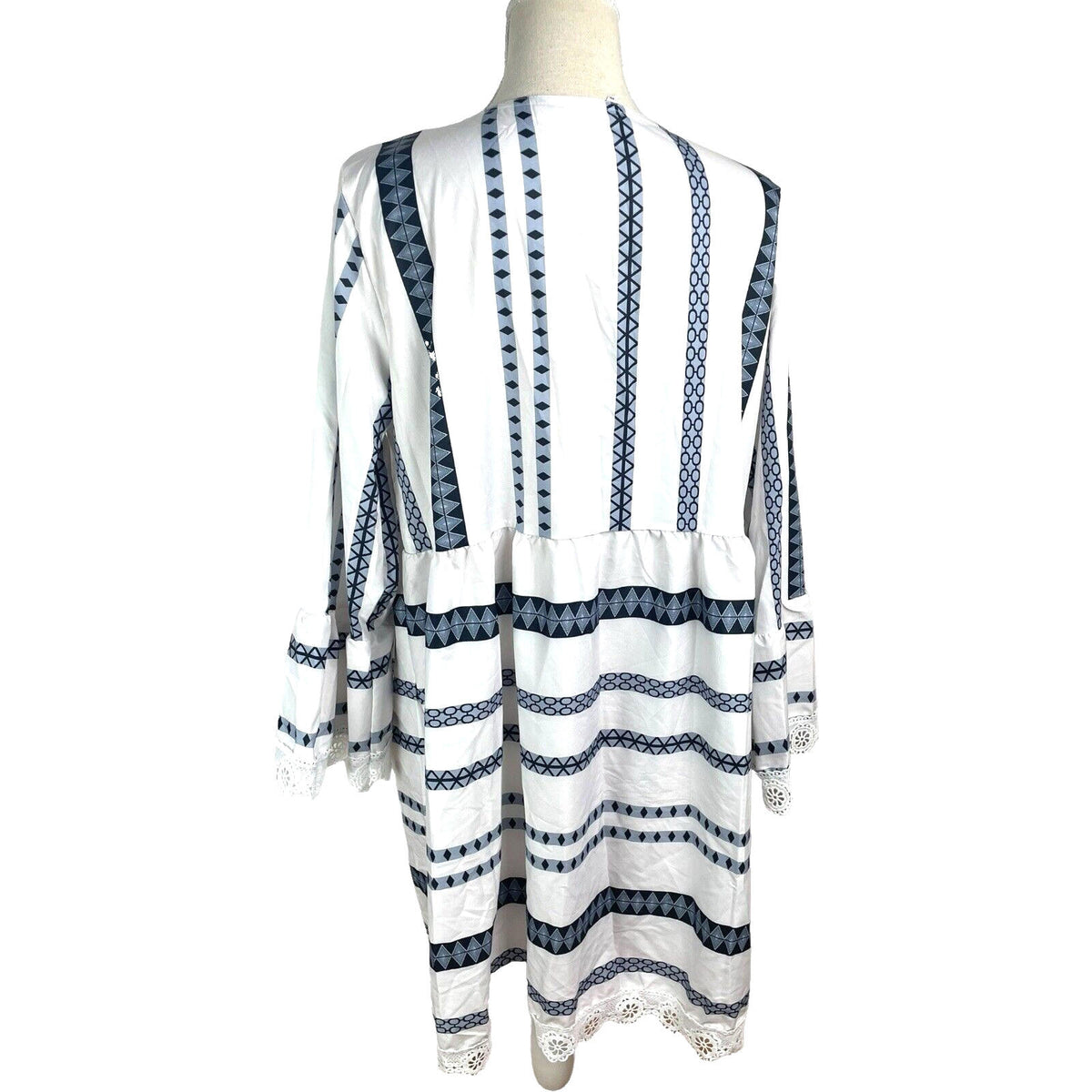 Boho Smock Dress White & Navy Stripe Summer Women’s UK Plus Size XXL (18)