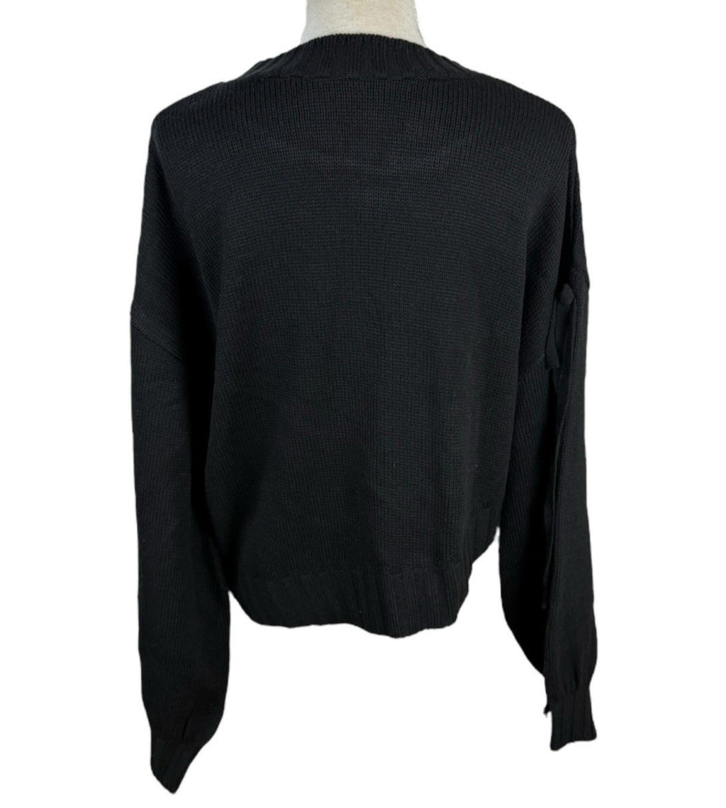 Black Knit Jumper Relaxed Fit Bow Detail Crew Neck Women's UK Size S