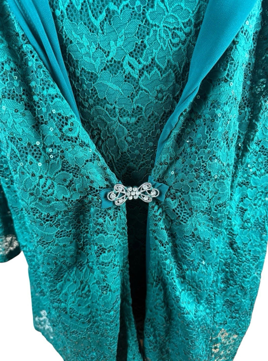 Hanna Nikole Green 2 Piece Blouse Jacket Set Lace Sequin Women's UK Size 22